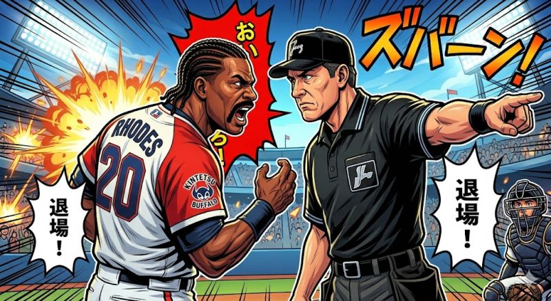 審判に激昂し退場を宣告されるタフィ・ローズのイラスト